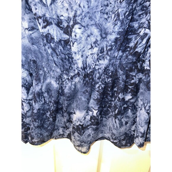 Counterparts Blouse Womens XL Blue Marbled Elastic Waist Top Split Neck Fairy - Picture 2 of 7